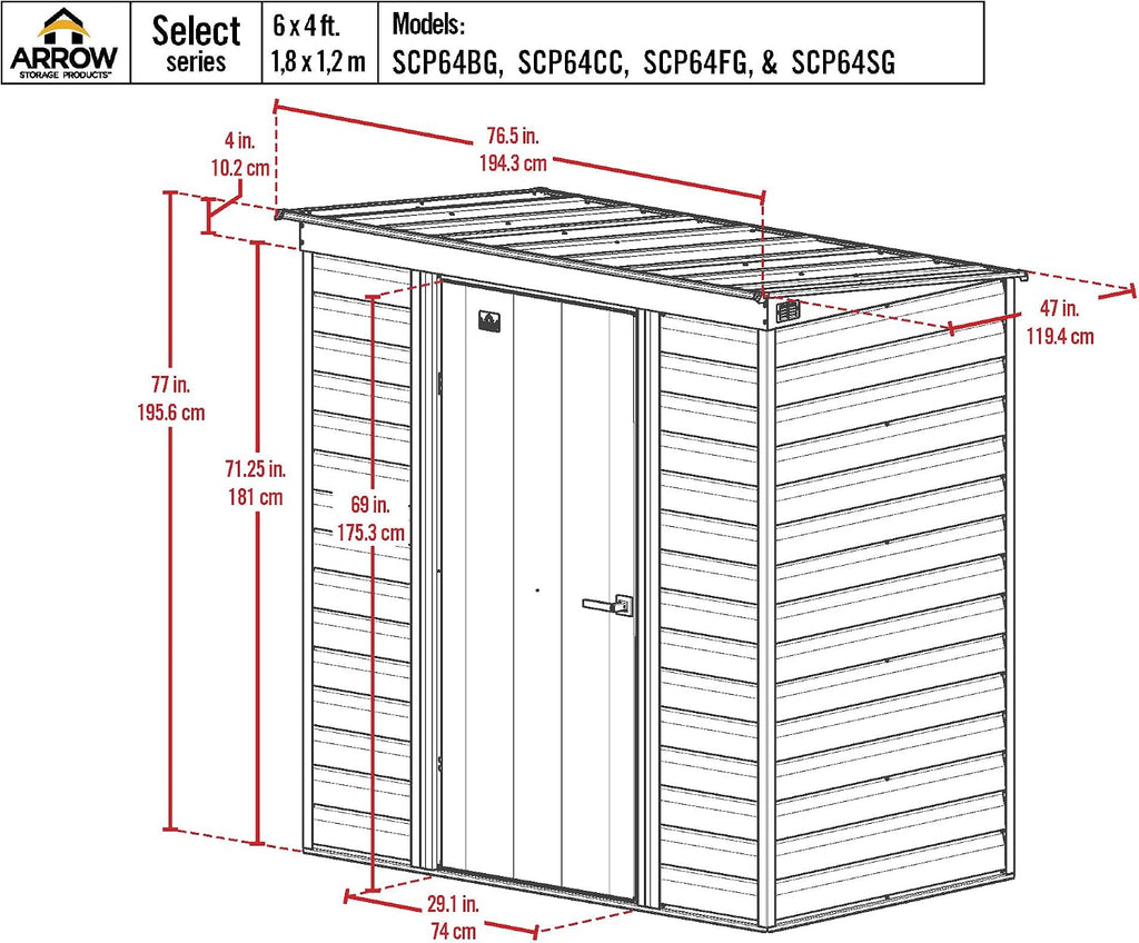 Arrow Sheds 6' x 4' Outdoor Steel Storage Shed, Blue