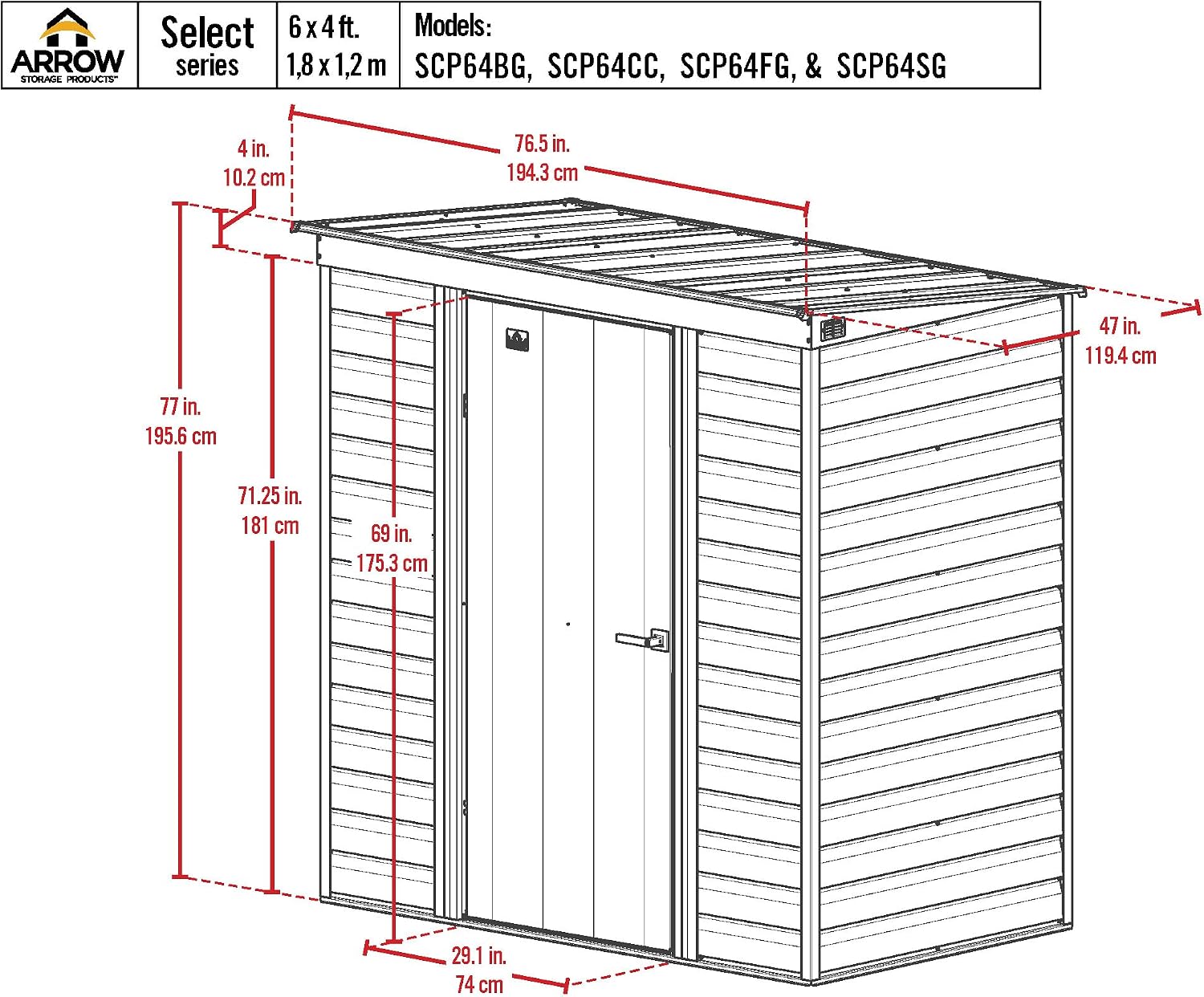 Arrow Sheds 6' x 4' Outdoor Steel Storage Shed, Blue