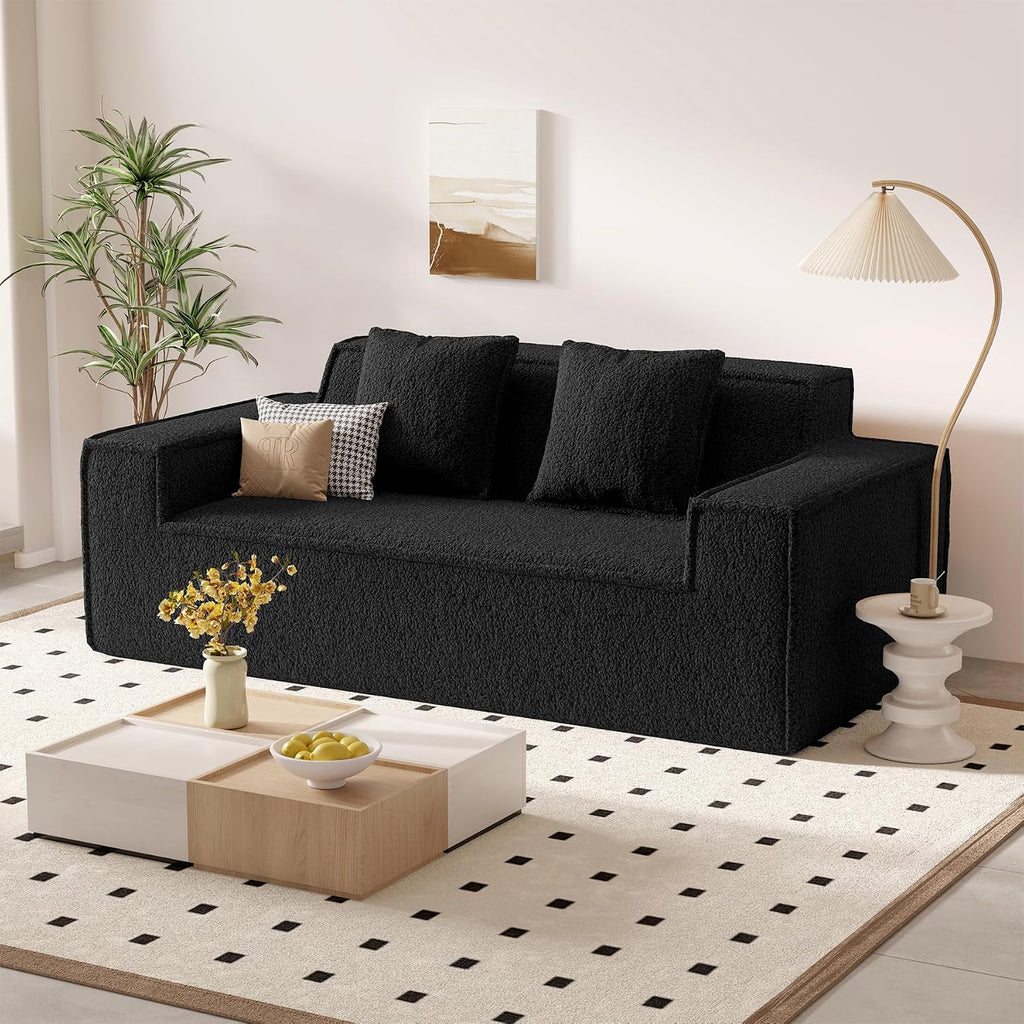 75'' Cloud Loveseat Sofa, No Assembly Required Comfy Deep Seat Couches 1 pcs for Living Room, Bedroom, Apartment(Teddy Fabric-Black)