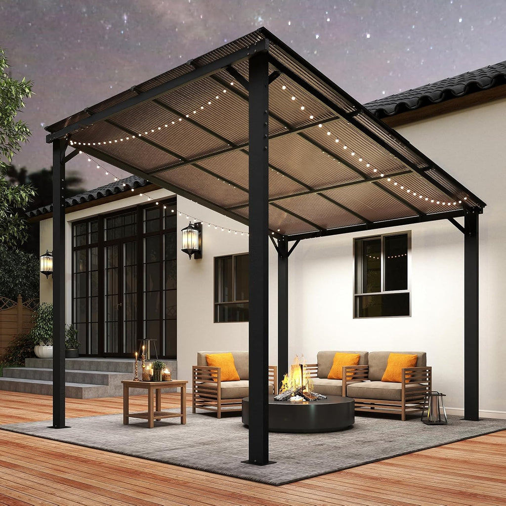 10'×8' Patio Gazebo with Waterproof Fuzzy Strip, Outdoor Gazebo with Innovative Base Support, Wall Mounted Gazebos Pergola with Roof for Backyard, Decks, Garden