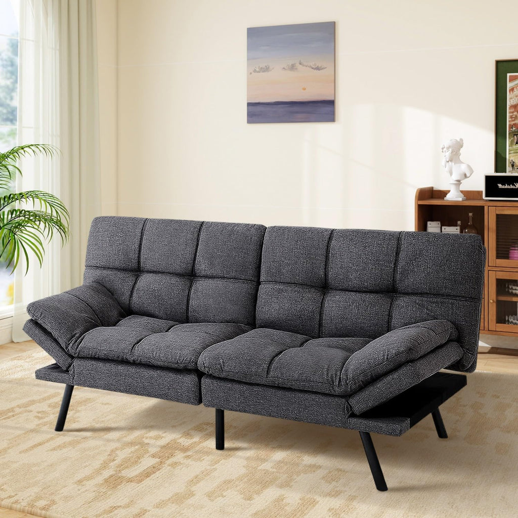 MUUEGM Futon Sofa Bed Memory Foam Dark Grey Futons Modern Office Couch Sleeper Bed Convertible Love seat Sofa for Small Spaces,Apartment,Office with Adjustable Armrest Backrest