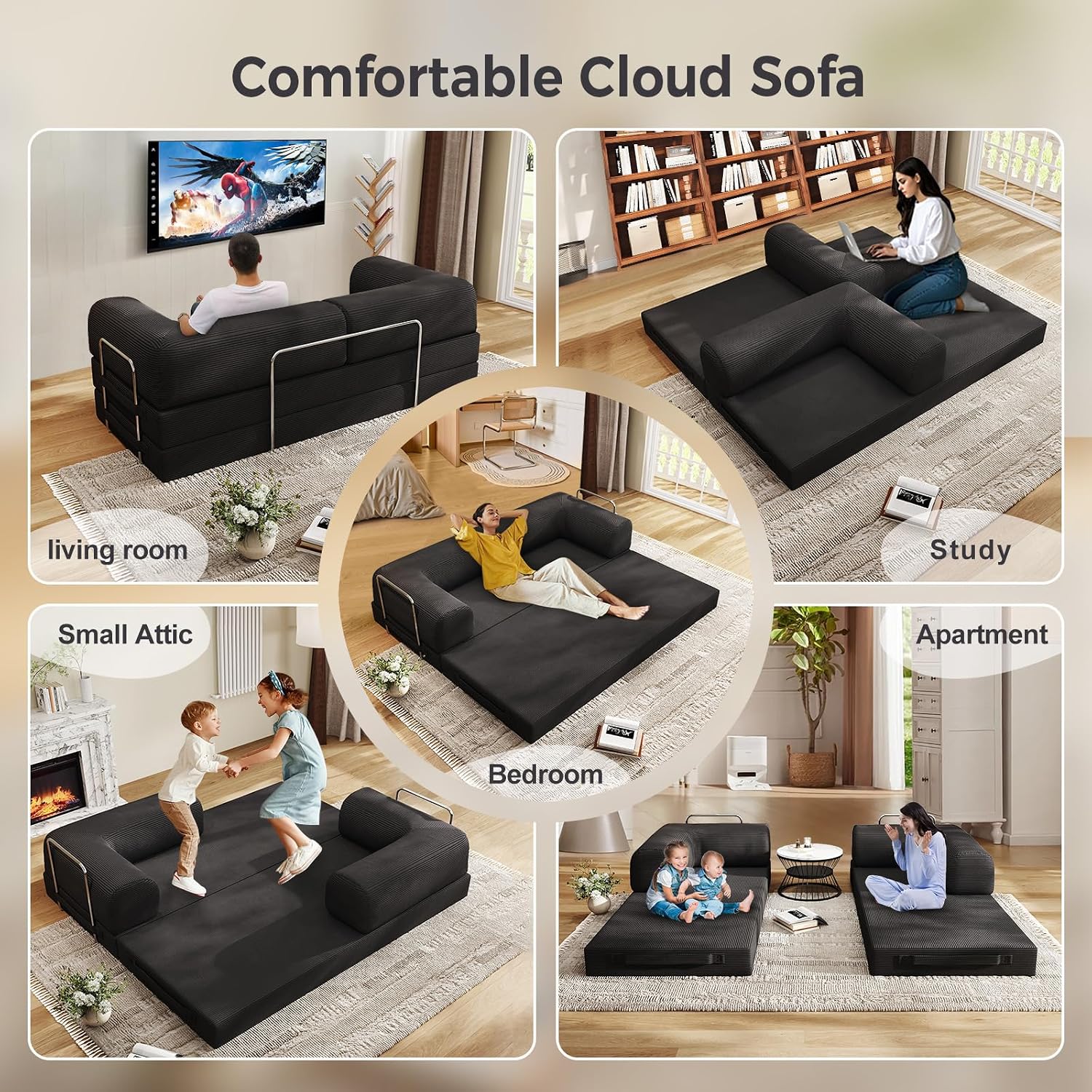 78.8' Convertible Sofa Bed,Corduroy Futon Couch, Folding Pull Out Futon Sofa,No Assembly Boneless Couch for Living Room