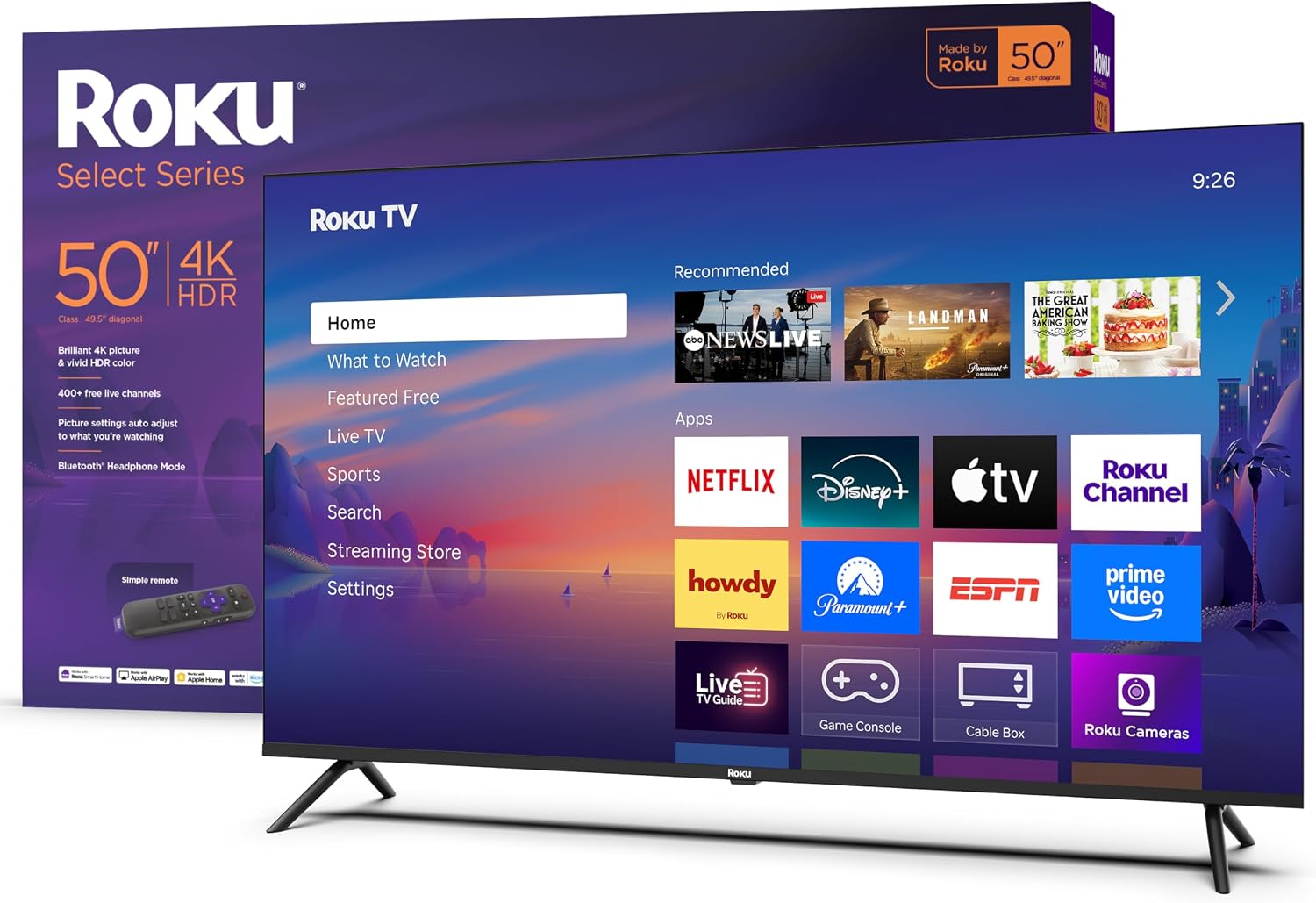 Roku Smart TV – 50-Inch Select Series, 4K HDR TV – Roku TV with Roku Remote – Flat Screen LED Television with Wi-Fi for Streaming Live Local News, Sports, Family Entertainment