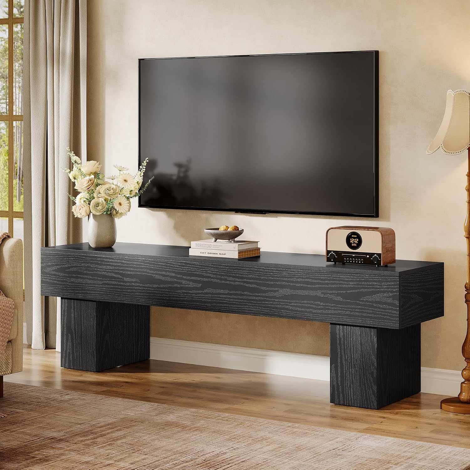 Tribesigns 63' TV Stand, Farmhouse Entertainment Center, Low TV Console Table for Living Room, Long Media Console Television Stands for 55/60/65 Inch TV