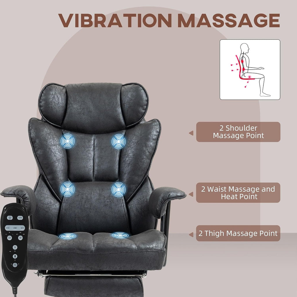 6 Vibration Points, 400LBS Heated Big and Tall Office Chair with Foot Rest and Lumbar Support, Microfiber Reclining Computer Desk Chair, Black