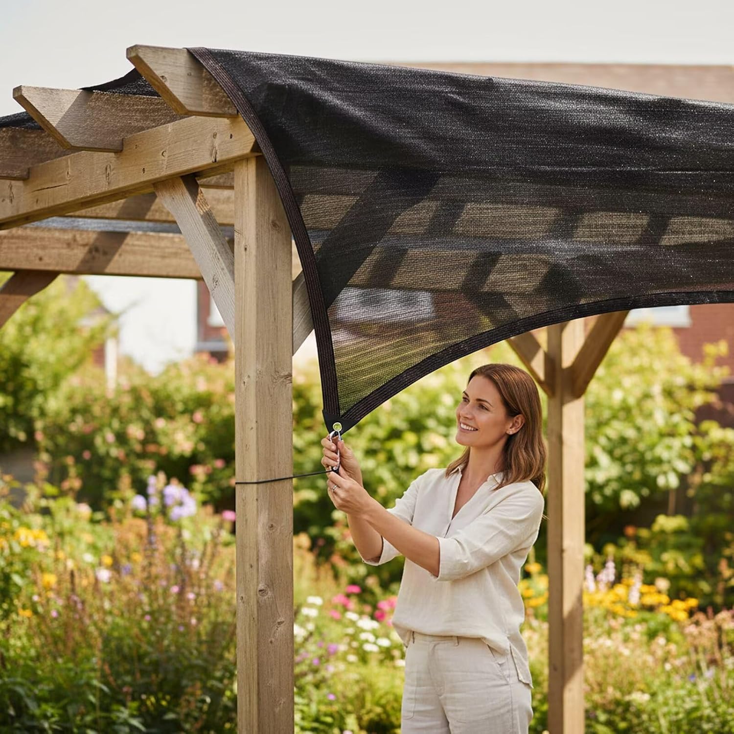 90% Black Shade Cloth for Garden, 16x16FT Resistant Garden Sun Shade Net, Durable Mesh Shade Tarp with Reinforced Grommets for Greenhouse, Plant, Chicken Coop, Pergola,Canopy