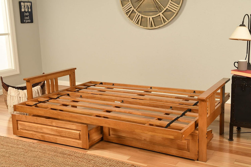 Kodiak Furniture Monterey Futon Set with Storage Drawers, with Butternut Base and Canadian Mattress