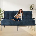 8' Futon Mattress Full Size 54' x 80', Futon Sofa Couch Bed with Twisted Rope Design Edging, Extra Thick Corded Floor Futon Mattress Sleeping Mat for Adults, Camping, Dorm, Blue(Frame Not Included)