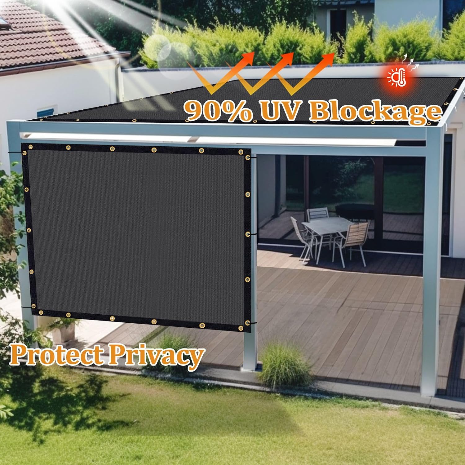 Shade&Beyond Customized Size 8' X 10' Shade Cloth with Grommets, 90% UV Protection Pergola Shade Cover Mesh Tarp Sun Screens for Patio GN06, Dark Gray