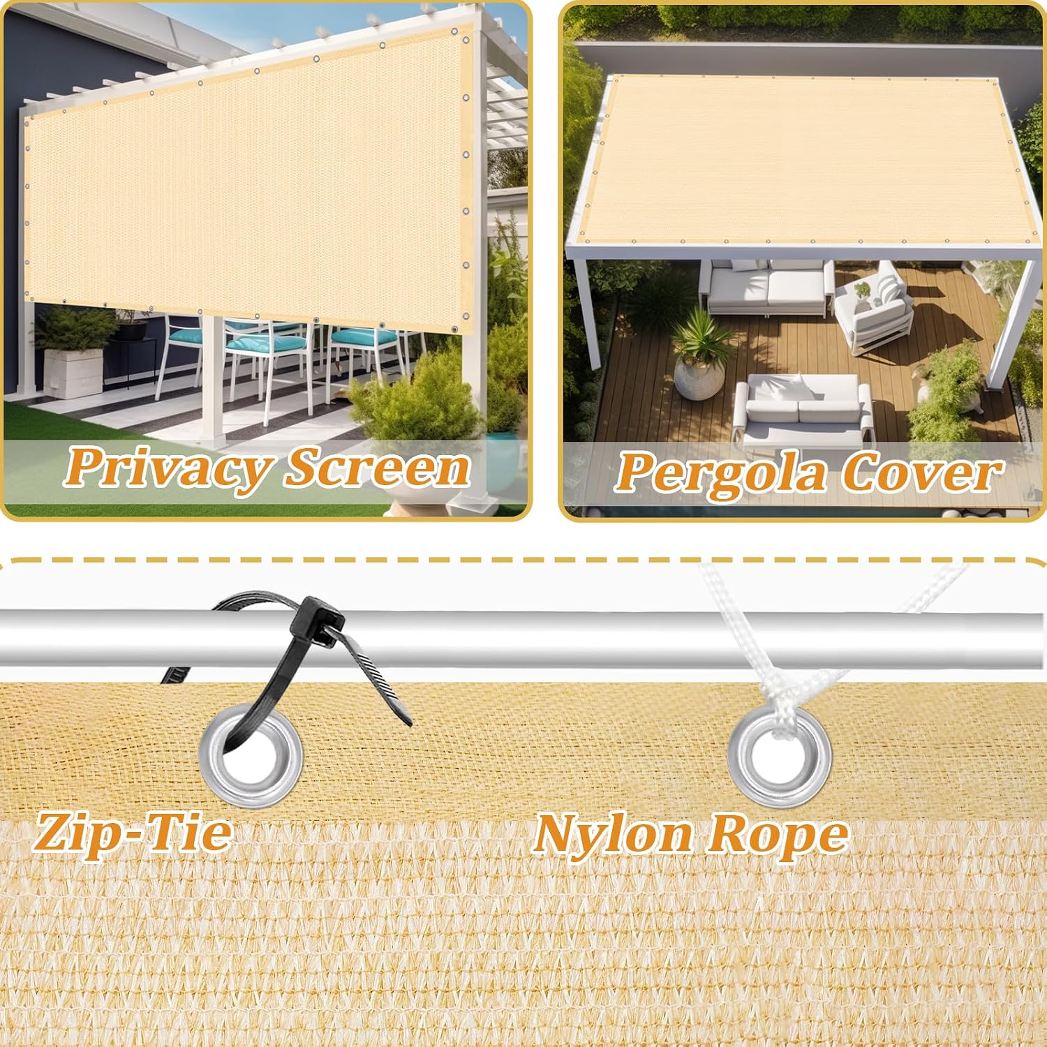 Shade&Beyond Customized Size 90% Sun Shade Cloth with Grommets, 14' X 24' Pergola Shade Cover Canopy, Mesh Tarp Sun Screens for Patio, Outdoor, Garden, Backyard GN04, Wheat