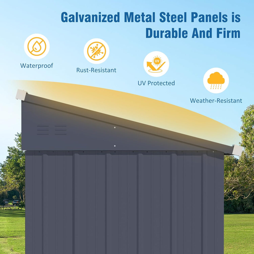 Yardenaler 4x8 FT Outdoor Lean-to Metal Storage Shed, Garden Tool Shed Kit with Door & Lock, Waterproof Patio Utility Tool Shed for Garden and Backyard, Gray