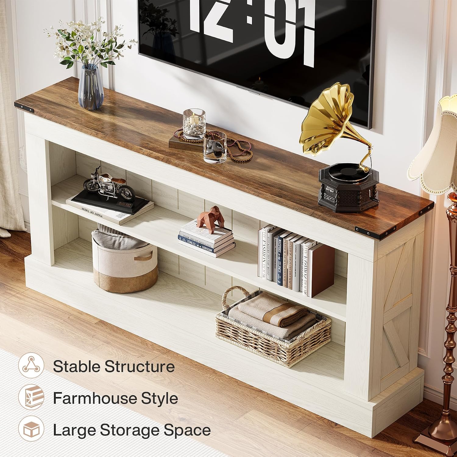 Tribesigns Farmhouse TV Stand for 70-Inch TV, 63' Entertainment Center with Storage, Modern Media Console Table for Living Room, Bedroom (White)