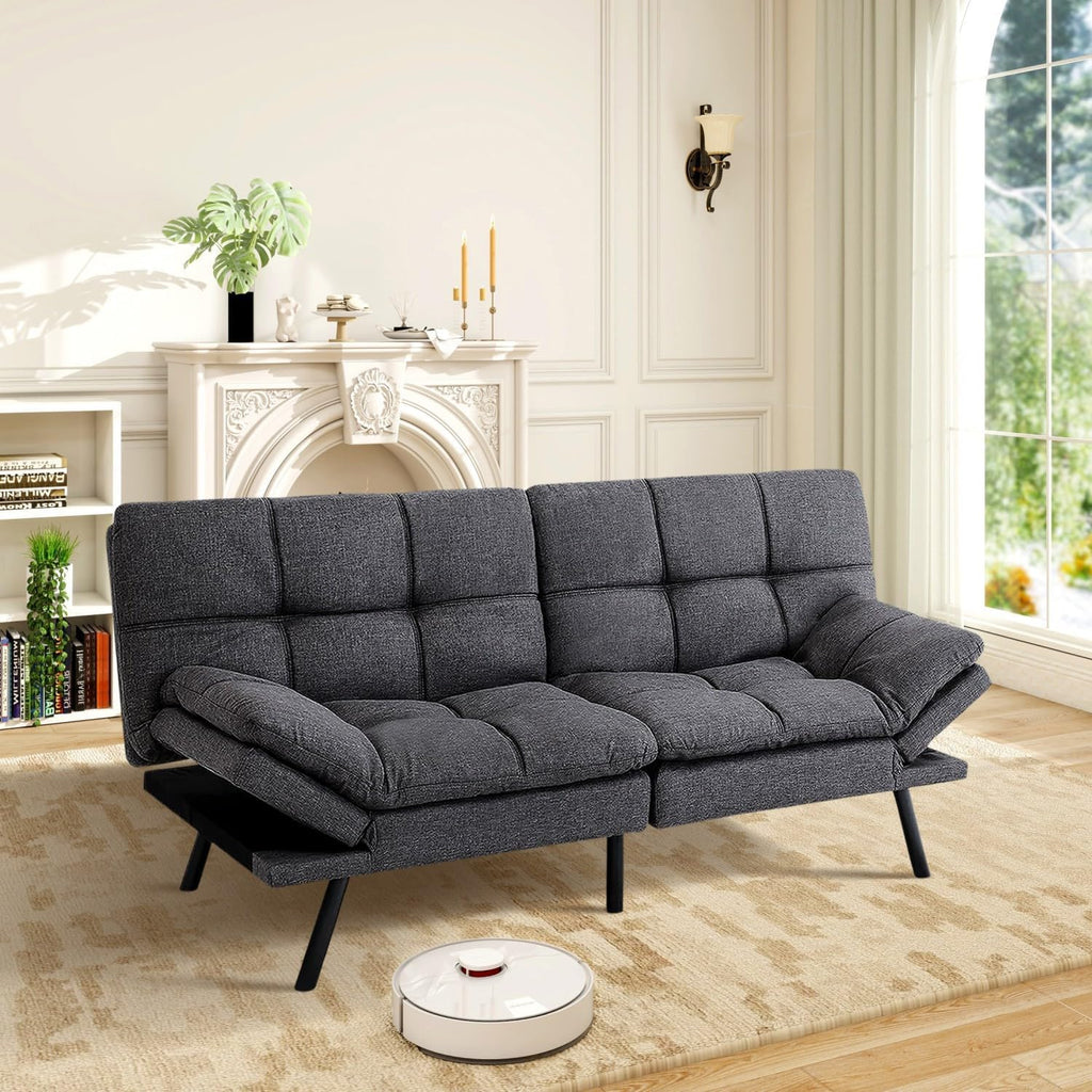 MUUEGM Futon Sofa Bed Memory Foam Dark Grey Futons Modern Office Couch Sleeper Bed Convertible Love seat Sofa for Small Spaces,Apartment,Office with Adjustable Armrest Backrest