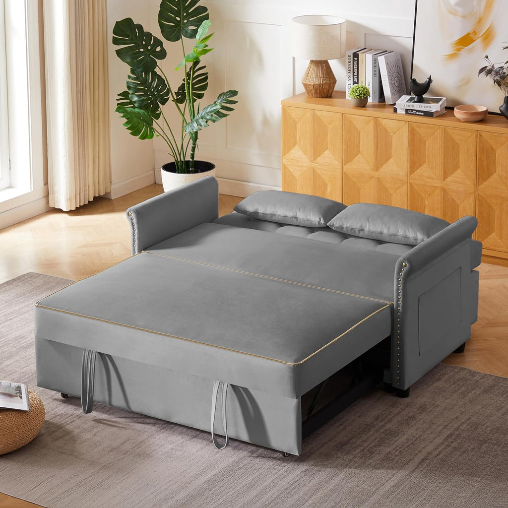 hansones 65'' 3-in-1 Folding Sofa Bed – Queen Size Pullout, Modern Chenille Fabric, 360° Swivel Table, Easy Assembly – Perfect for Living Room