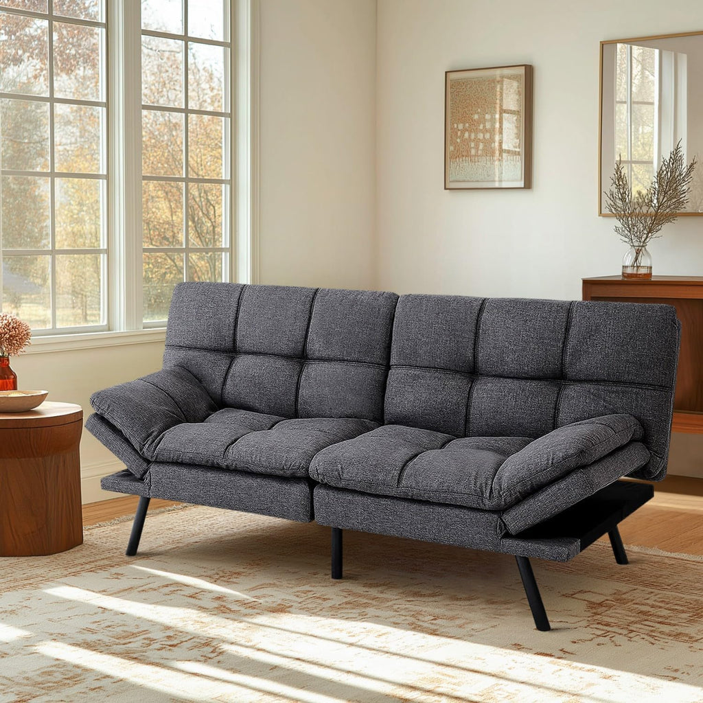 MUUEGM Convertible Futon Sofa Bed Memory Foam 71' Sofabed Modern Loveseat Sleeper Sofa with Adjustable Backrest & Armrest for Small Space Office Couch for Living Room,Apartment,Office