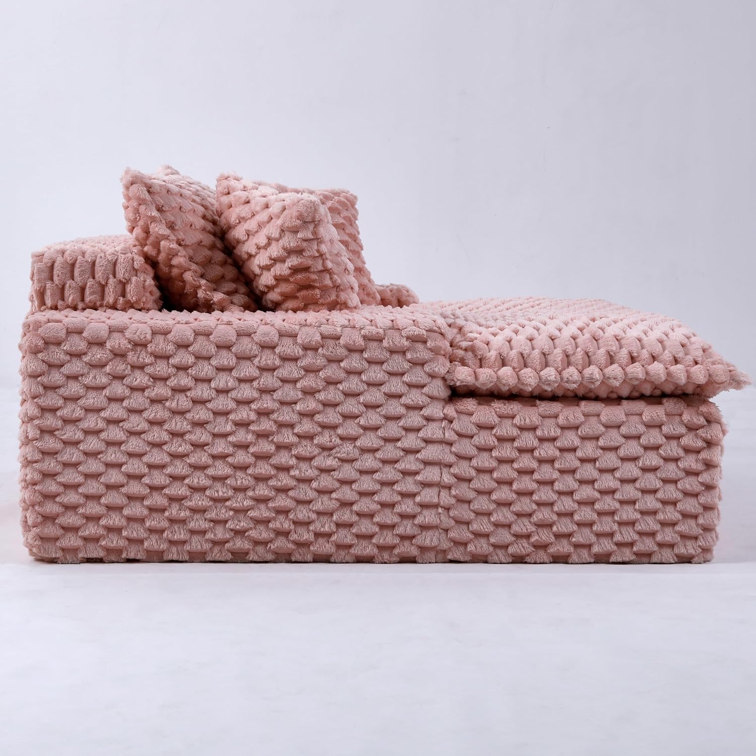 51 Inch Lounge Sofa, Boneless Cloud Couch for Living Room Bedroom, Comfy Reading Chair for Adults, Soft Textured Sleeper Chair with 2 Pillows, Frameless Floor Seating (Pink)