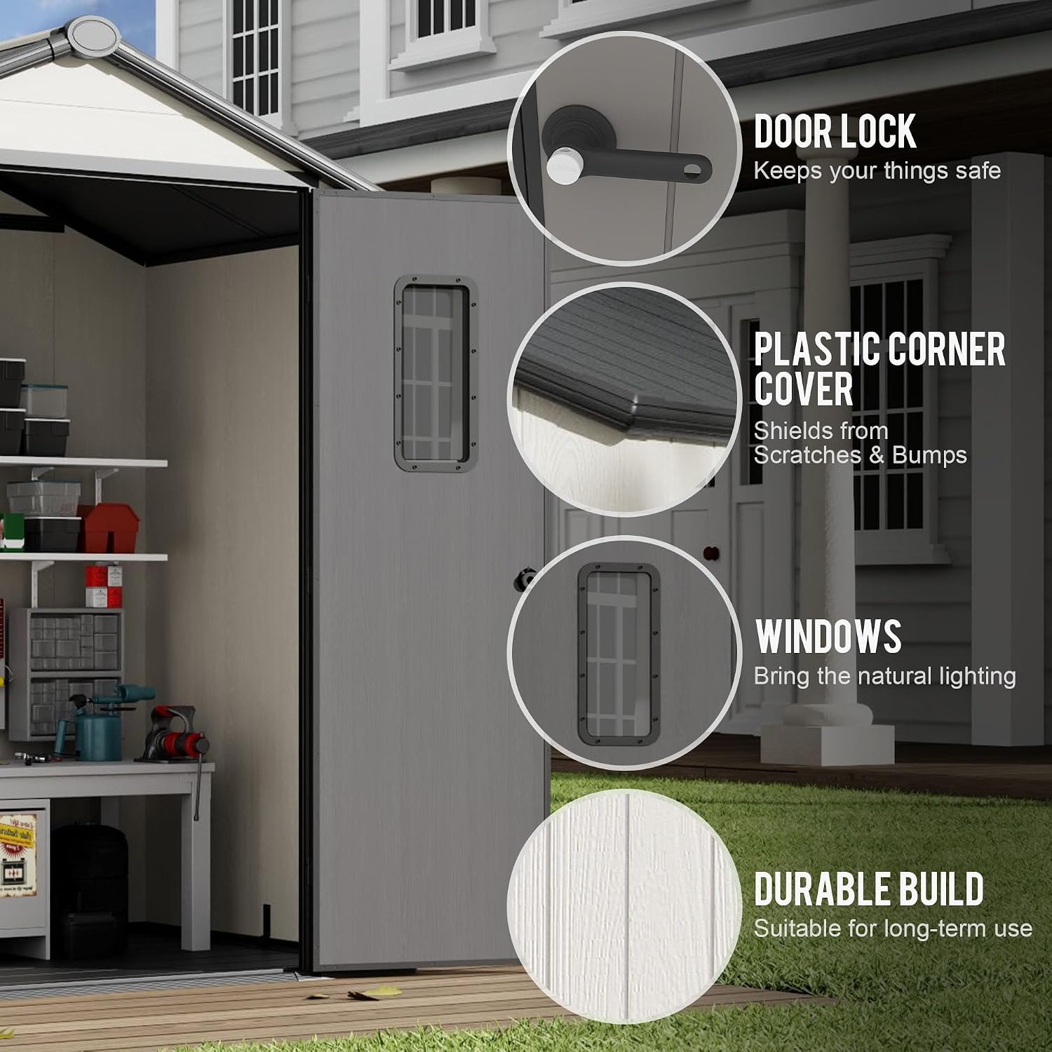6' x 4' Outdoor Resin Storage Shed with Floor,Galvanized Metal Waterproof Garden Shed with Lockable Door, Windows, Vents, Plastic Tool, Bike Storage for Patio Furniture, Lawn Mower