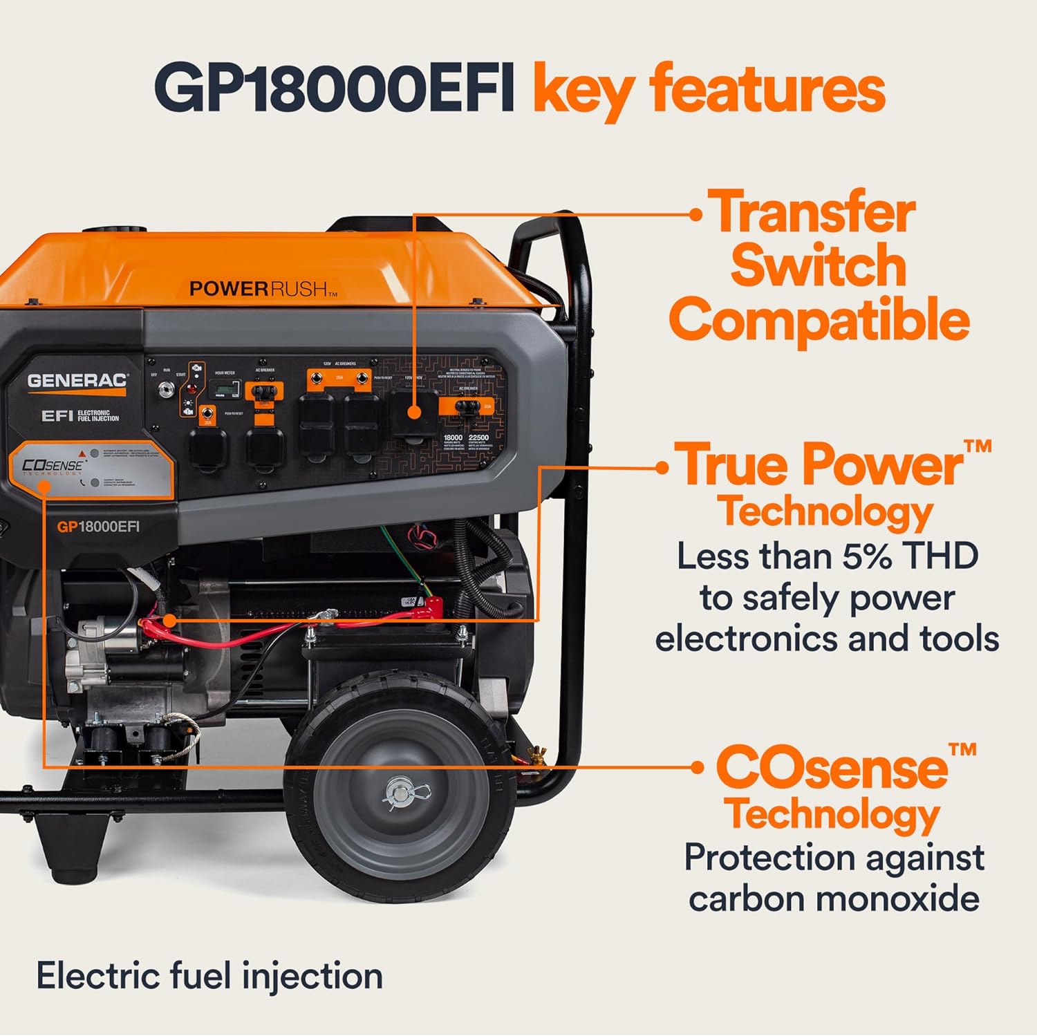 Generac 22,500 Starting Watt Portable Gas Generator - Electric Start - Home Backup or RV Ready - Heavy Duty Frame - Quiet, Long Runtime, Emergency Power - 49-State Compliant