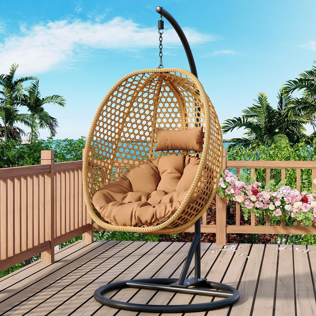 JUFU Egg Swing Chair Indoor Outdoor, Hanging Egg Chair with Aluminum Steel Frame, Patio Egg Chair with Removable Cushions, 350 lbs Capacity