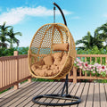 JUFU Egg Swing Chair Indoor Outdoor, Hanging Egg Chair with Aluminum Steel Frame, Patio Egg Chair with Removable Cushions, 350 lbs Capacity