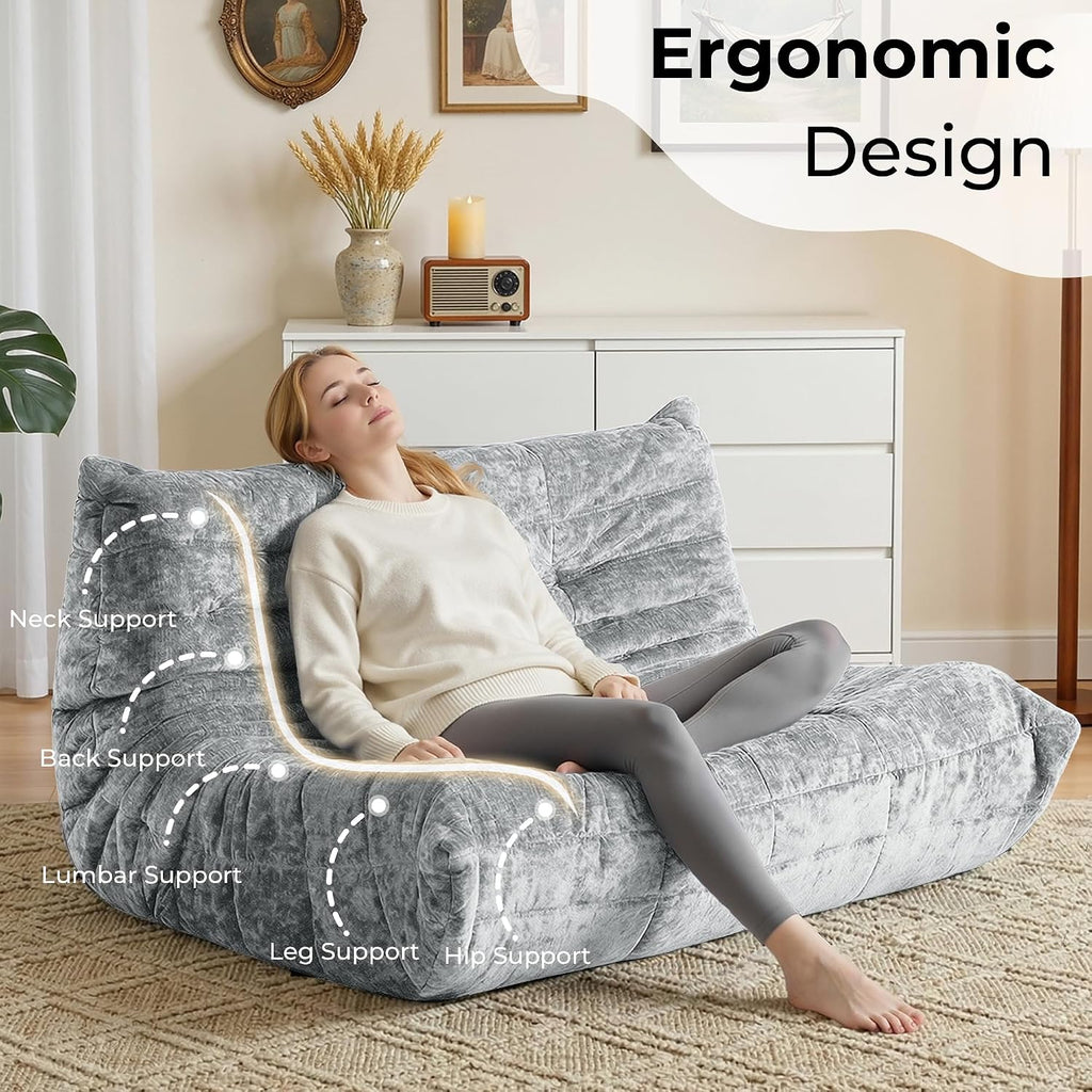 HABUTWAY Bean Bag Chair, Giant Bean Bag Chairs for Adults, Loveseat Fireside Chair, 2 Seater Lazy Bean Bag Sofa Memory Foam Couch for Living Room, Bedroom, Office (Light Grey)