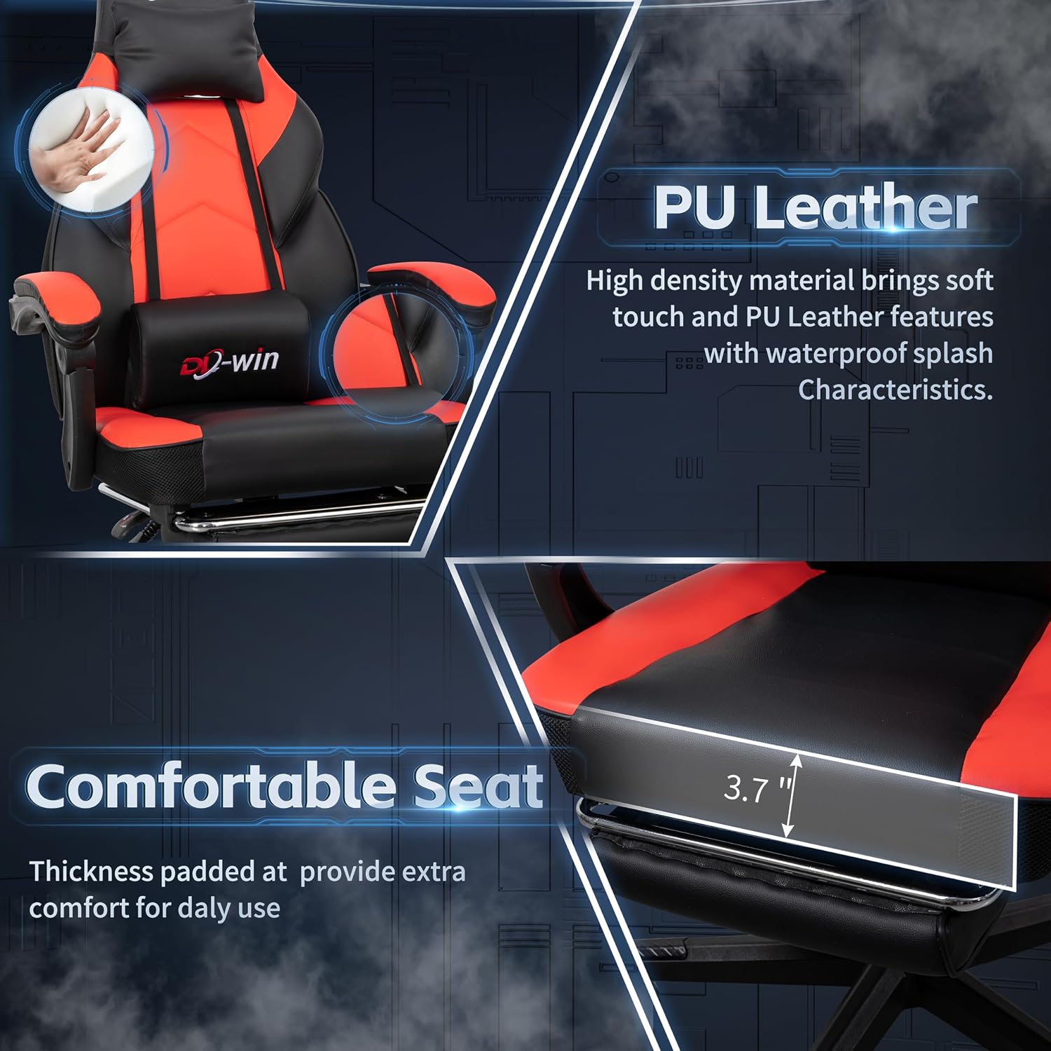 DL-win Computer Gaming Chairs, Gaming Chair with Swivel Computer Gamer Chair for Gaming Rocker, Red