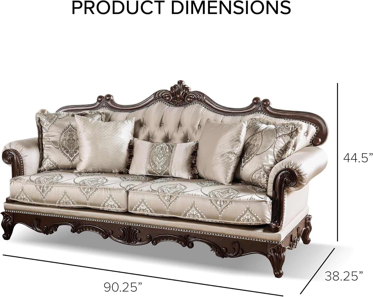 Furniture of America Adelaide Traditional Upholstered Sofa Set with Rolled Armrests, Wooden Loveseat and Comfortable Couch for Living Room, Office, 2-Piece Set, Dark Cherry/Beige