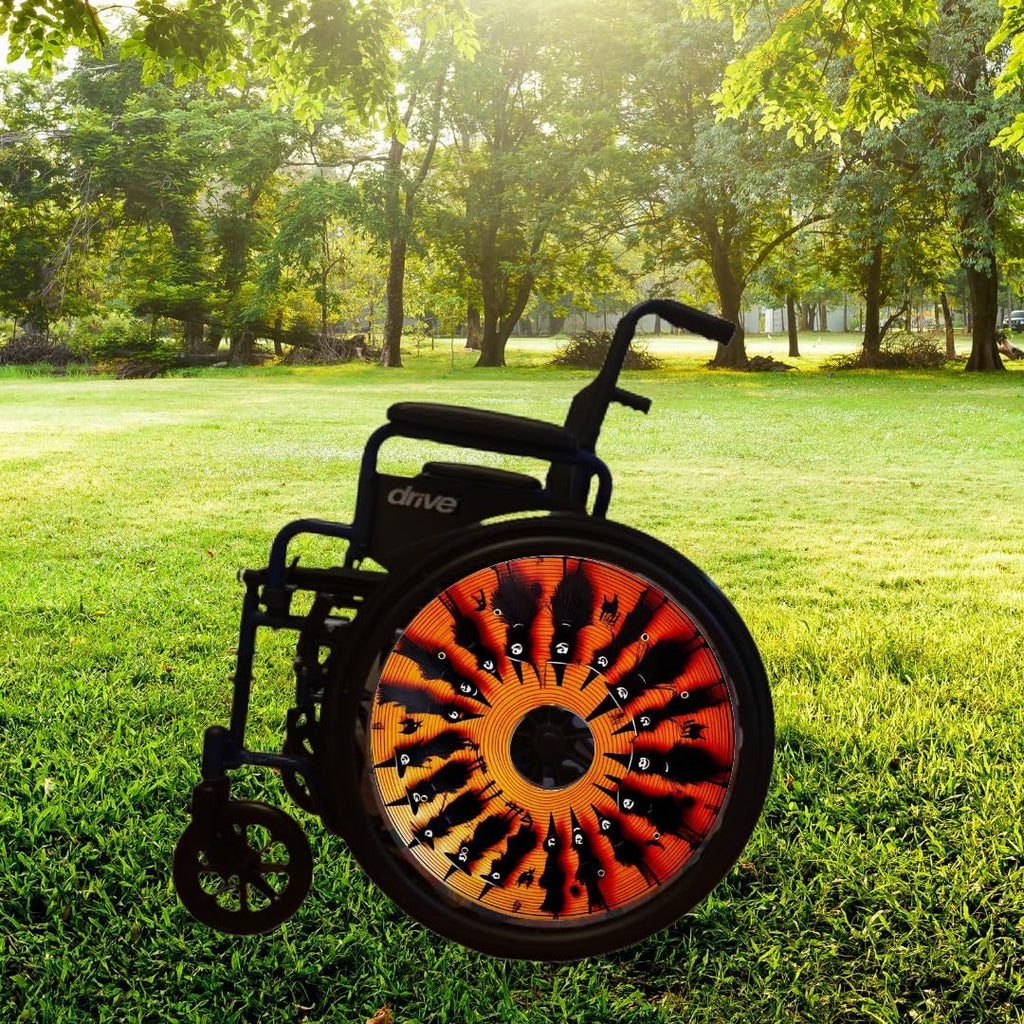 Designer Halloween Cover for Wheelchair Wheels, Enhances Aesthetics, Easy Install/Remove, Lightweight, New Matt Finish (Halloween Witch)