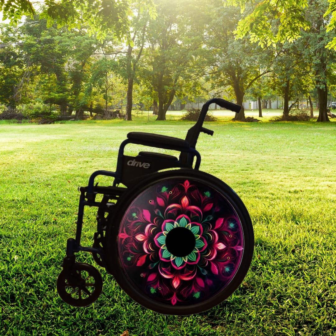 Wheelchair Memorial Day Wheel Covers, Designer Cute Cover for Wheelchair Wheels, Enhances Aesthetics, Easy Install/Remove, Lightweight, Waterproof (Wicked Pink & Green)