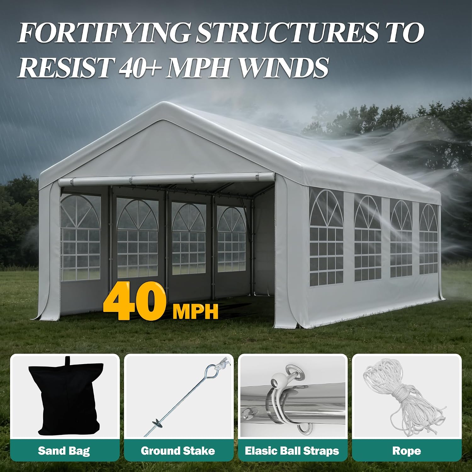 GARTOO 13' x 26' Canopy Party Tent & Carport - Heavy Duty Outdoor Wedding Gazebo with 4 Sand Bags, Event Shelter Canopy for Outdoor Event, Wedding, Birthday Party