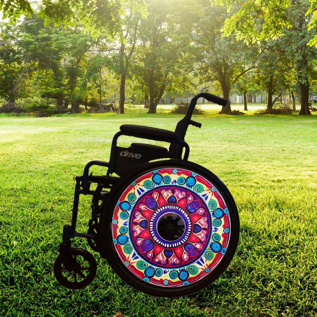 Designer Cover for Wheelchair Wheels, Enhances Aesthetics, Easy Install/Remove, Lightweight, New Matt Finish (Rangoli Design)