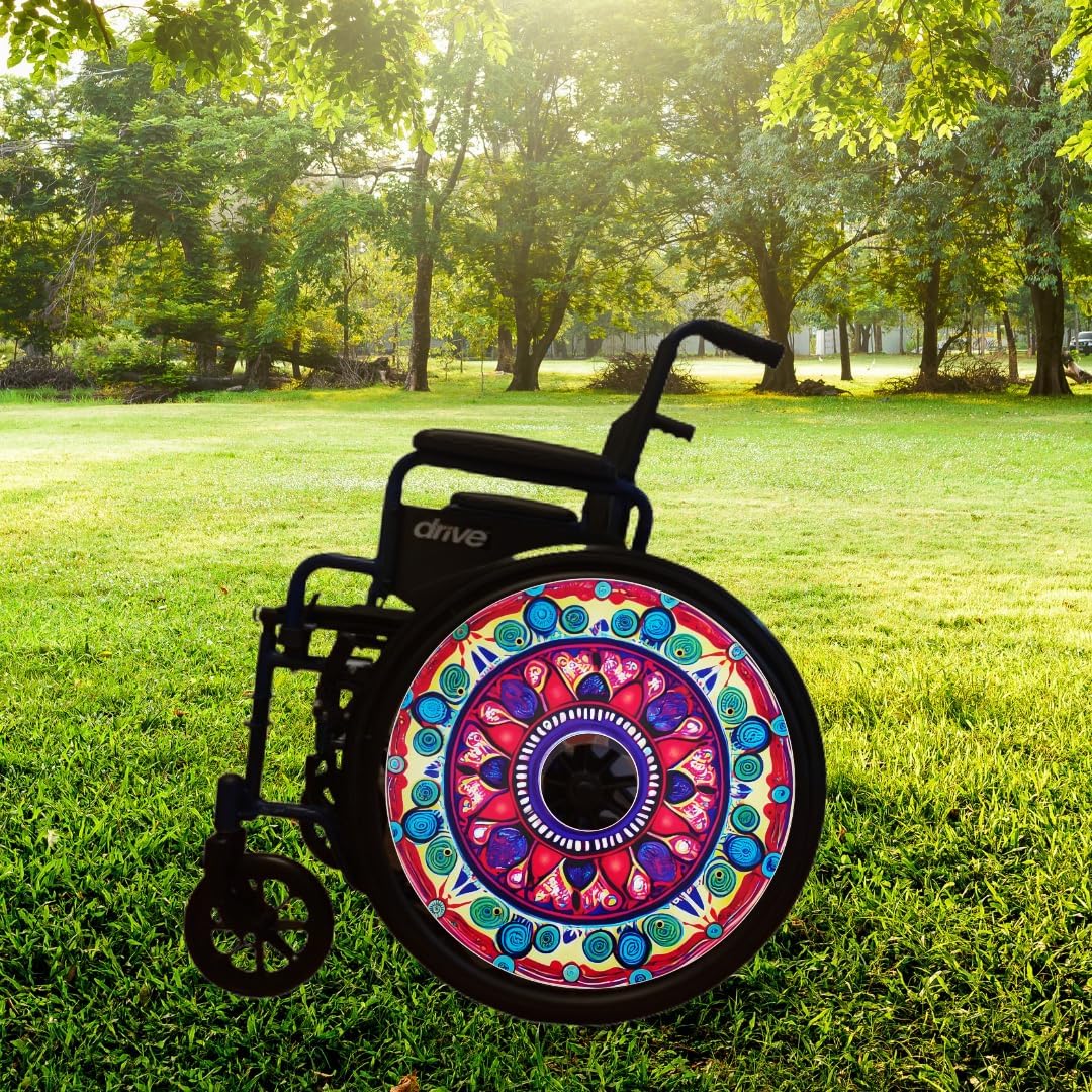 Designer Cover for Wheelchair Wheels, Enhances Aesthetics, Easy Install/Remove, Lightweight, New Matt Finish (Rangoli Design)