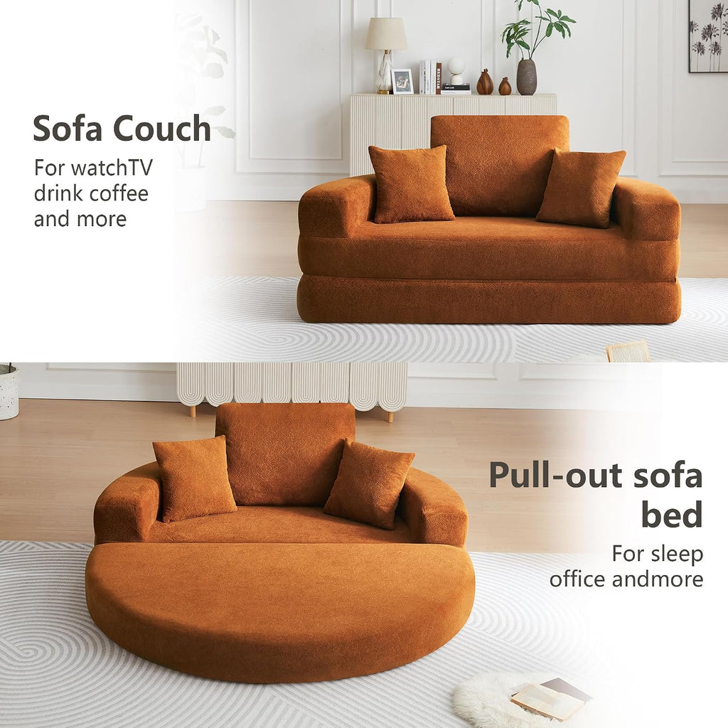 71' Boneless Couch Sofa Bed Oversized Round Couch 2-in-1 Foldable Floor Loveseat Sofa for Living Room and Apartment No Assembly (Orange, 71')
