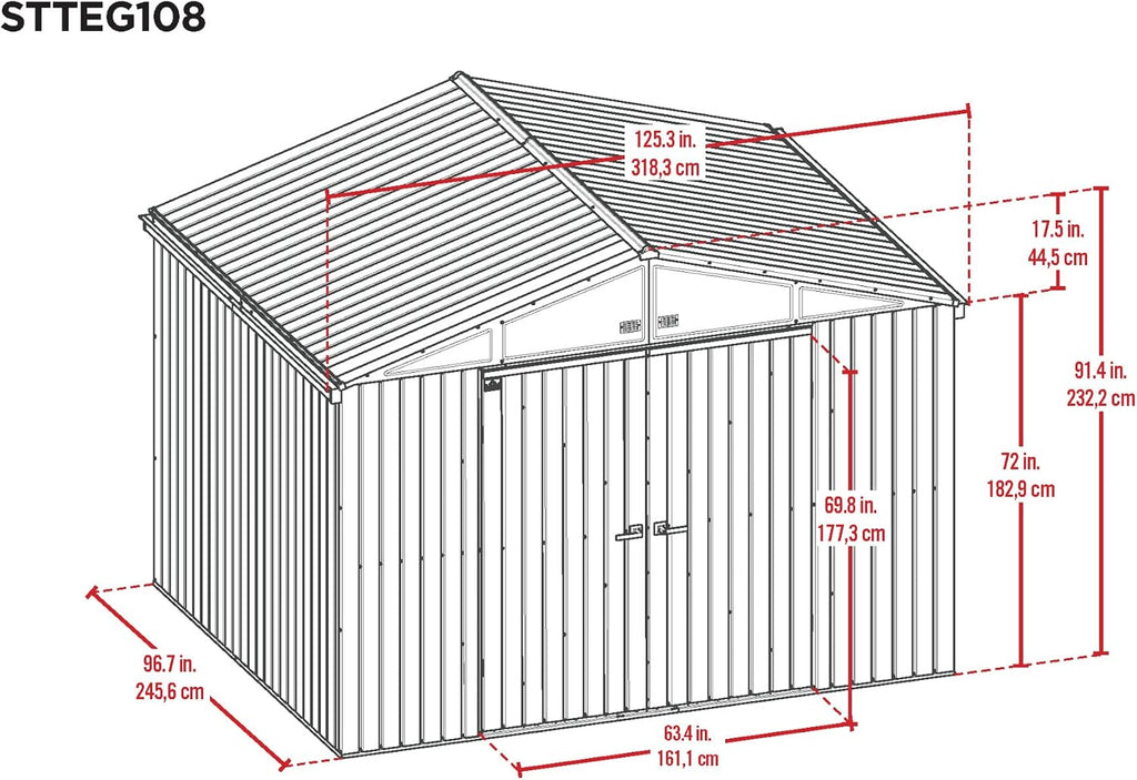 Scotts 10' x 8' Outdoor Lockable Water-Resistant Steel Storage Shed Building with Tool Hanger and Gable Roof, Green