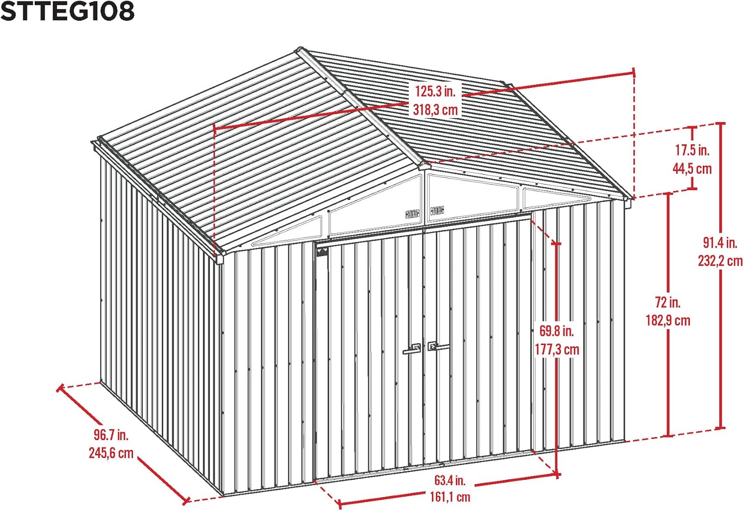 Scotts 10' x 8' Outdoor Lockable Water-Resistant Steel Storage Shed Building with Tool Hanger and Gable Roof, Green