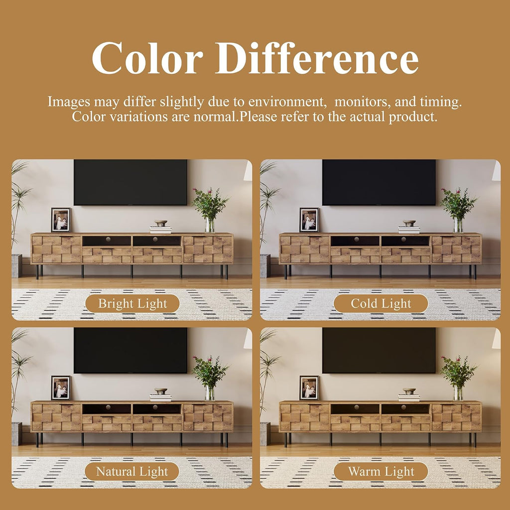 Merax 80' TV Stand for TVs Up to 85', Modern Entertainment Center with 2 Drawers, 2 Doors, and Open Space, Media Console with Unique Mosaic Front Design for Living Room