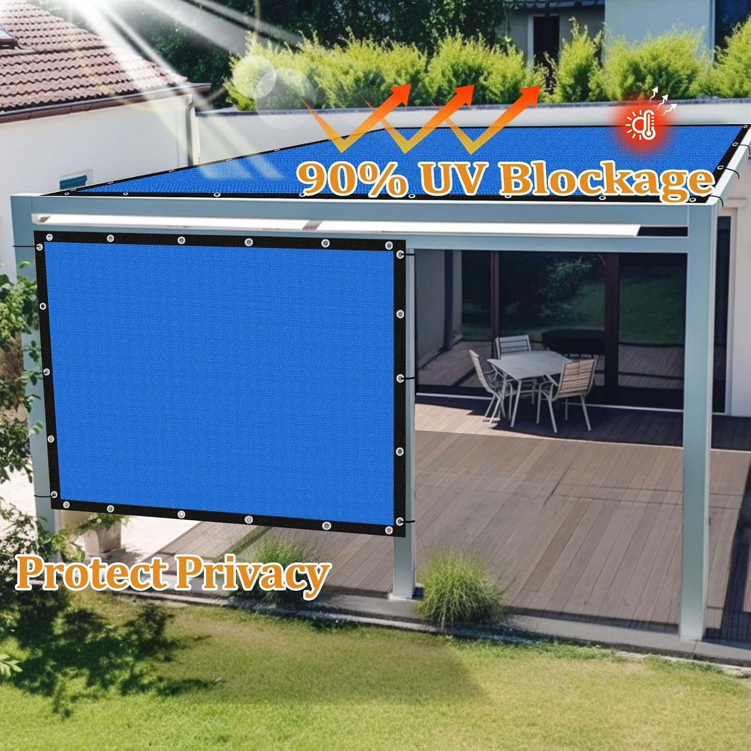 Shade&Beyond Customized Size 90% Sun Shade Cloth with Grommets, 14' X 20' Pergola Shade Cover Canopy, Mesh Tarp Sun Screens for Patio, Outdoor, Garden, Backyard GN05, Blue