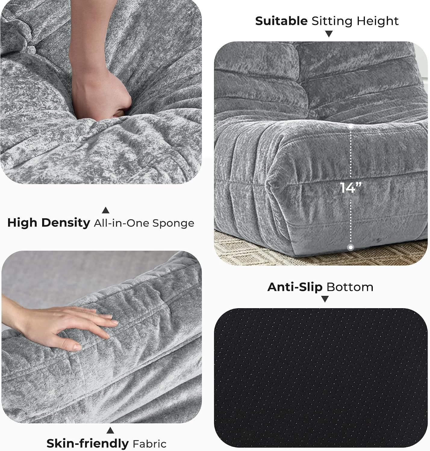 HABUTWAY Bean Bag Chair, Giant Bean Bag Chairs for Adults, 3 Seater Fireside Chair, Lazy Large Floor Bean Bag Sofa for Living Room, Bedroom, Dorm, Office (Light Grey)