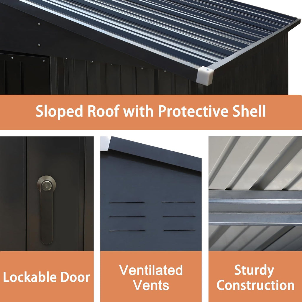 Yardenaler 8x10 FT Metal Storage Shed for Outdoors, Garden Tool Shed Kit with Doors & Lock, Waterproof Patio Utility Tool Shed for Garden and Backyard, Gray