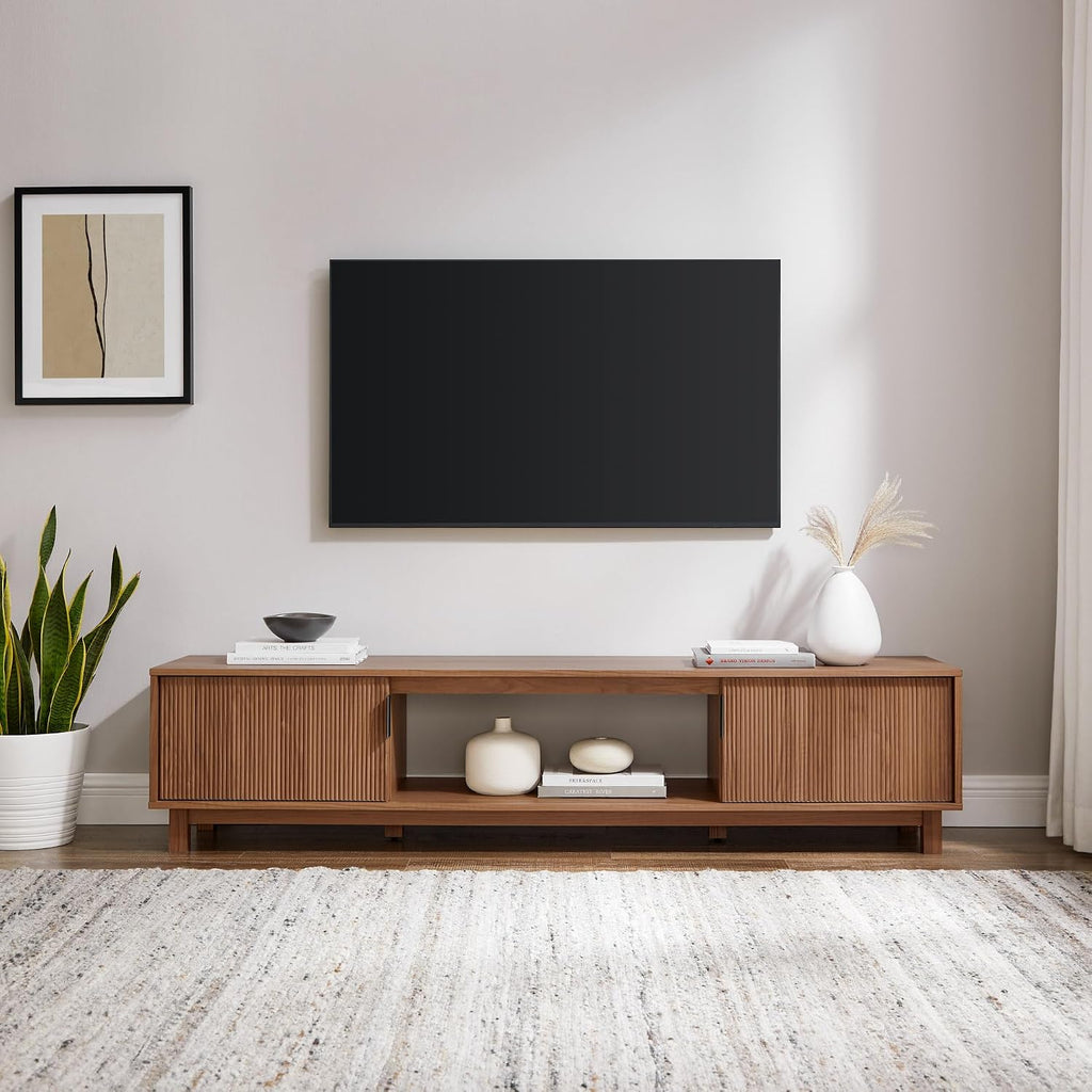 Walker Edison Arundo Fluted TV Stand for TVs up to 80 Inches, 70' TV Stand, Mocha