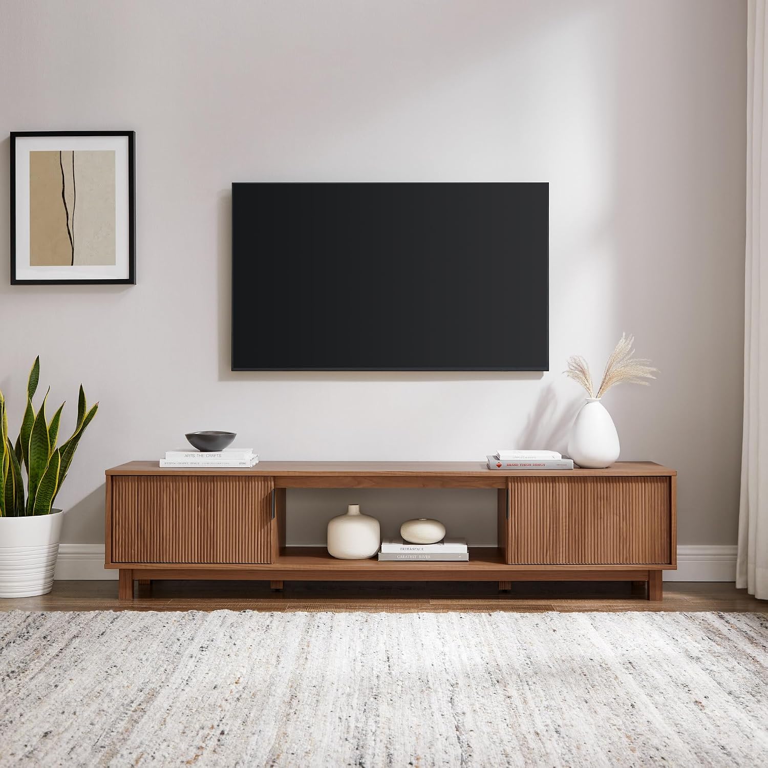 Walker Edison Arundo Fluted TV Stand for TVs up to 80 Inches, 70' TV Stand, Mocha