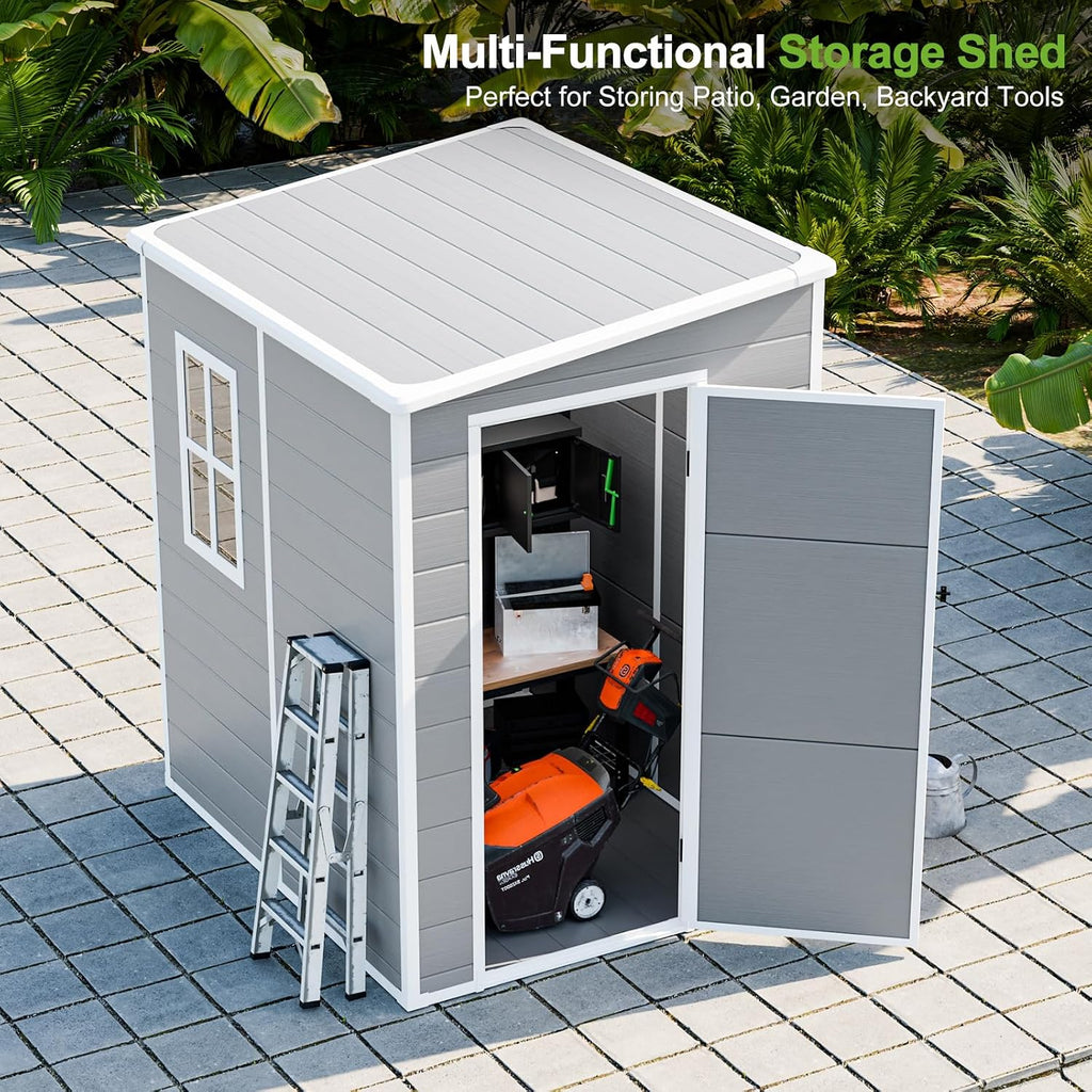 5x4 Shed Resin Outdoor Storage with Floor Included, Lean to Sheds Waterproof Small Plastic Garden Tool Sheds