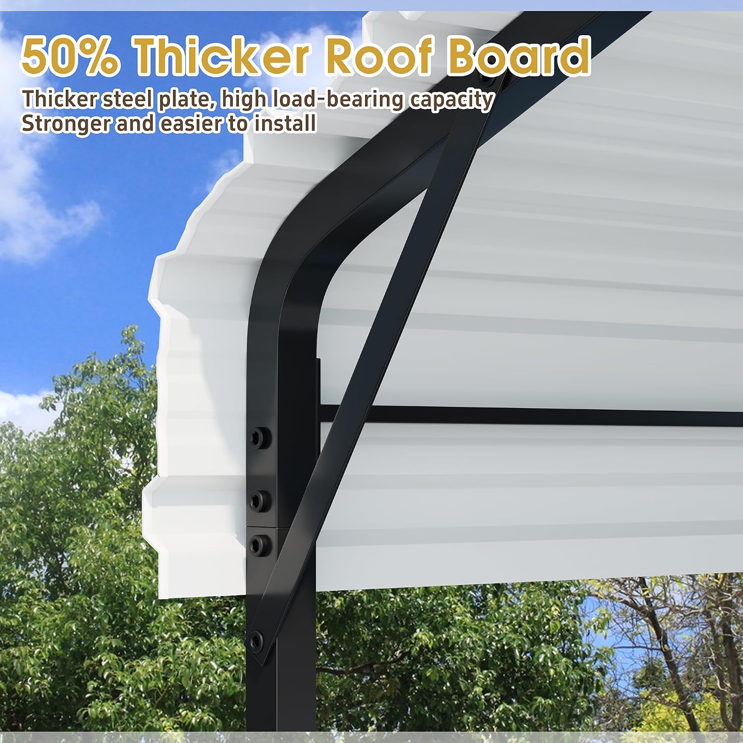 JAMFLY Carport, 12X15 FT Metal Carport, Heavy Duty Carport Canopy with Galvanized Steel Roof and Frame, Metal Car Garage Upgraded Extra Large Garage for Pickup, Boat, Car and Tractors, White