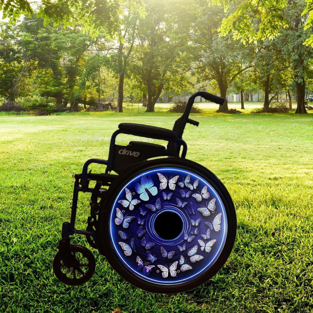 Wheelchair Memorial Day Accessories, Spring Collection, Wheelchair Wheel Covers, Designer Wheels, Waterproof, Easy Install/Remove, Lightweight, (Blue Butterfly)