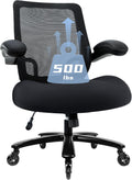 Kassipo 500LBS Big and Tall Office Chair with Flip-Up Armrests, Heavy Duty Office Chair for Heavy People, Memory Foam Seat Filling Springs, Black