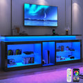 80' LED TV Stand with Power Outlet,60-Colors LED Lights For 80 85 90in TV,High Gloss Gaming Entertainment Center w/Adjustable Shelves,Black TV Console with Modern Design for Living Room Bedroom