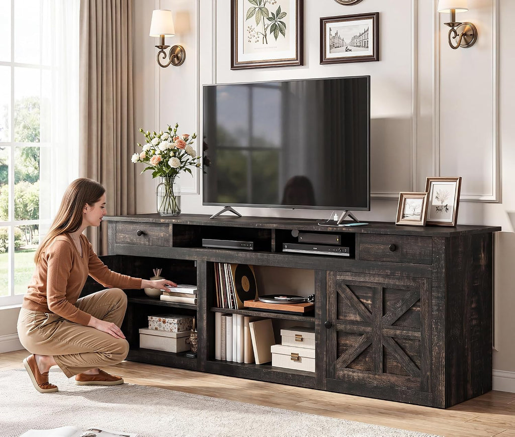 YITAHOME TV Stand for 75/80 Inch TV, Entertainment Center, TV Cabinet with Drawers and Power Outlet, Dark Rustic Oak TV Console for Living Room Furniture (70 Inch Lenght 30 Inch High)