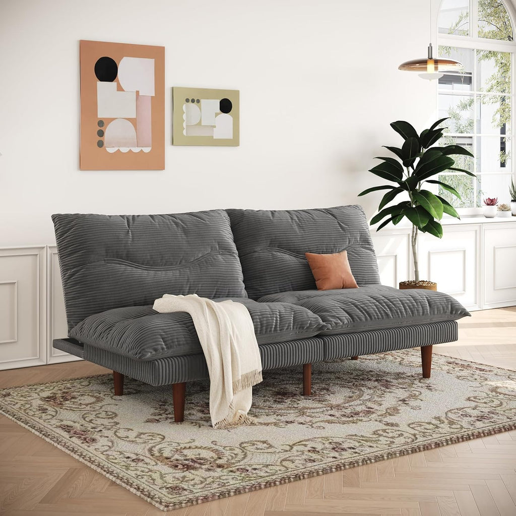LLappuil Futon Sofa Bed, 69 inch Futon Couch with Adjustable Backrest, Corduroy Convertible Sleeper Sofa Bed, Folding Sleeper Recliner, Loveseat for Apartment, Living Room, Office (Grey)