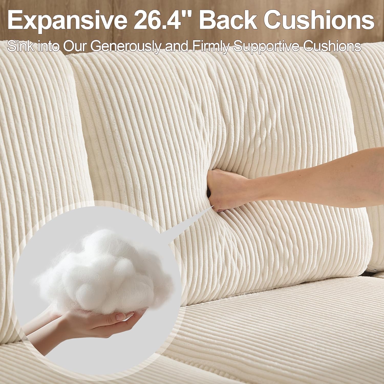 87.4' Oversize 3 Seater Couch, Upholstered Modern Sofa for Living Room, Comfy Deep Seat Loveseat Couch with Cup Holders,Corduroy Love Seat Sofa (Beige)