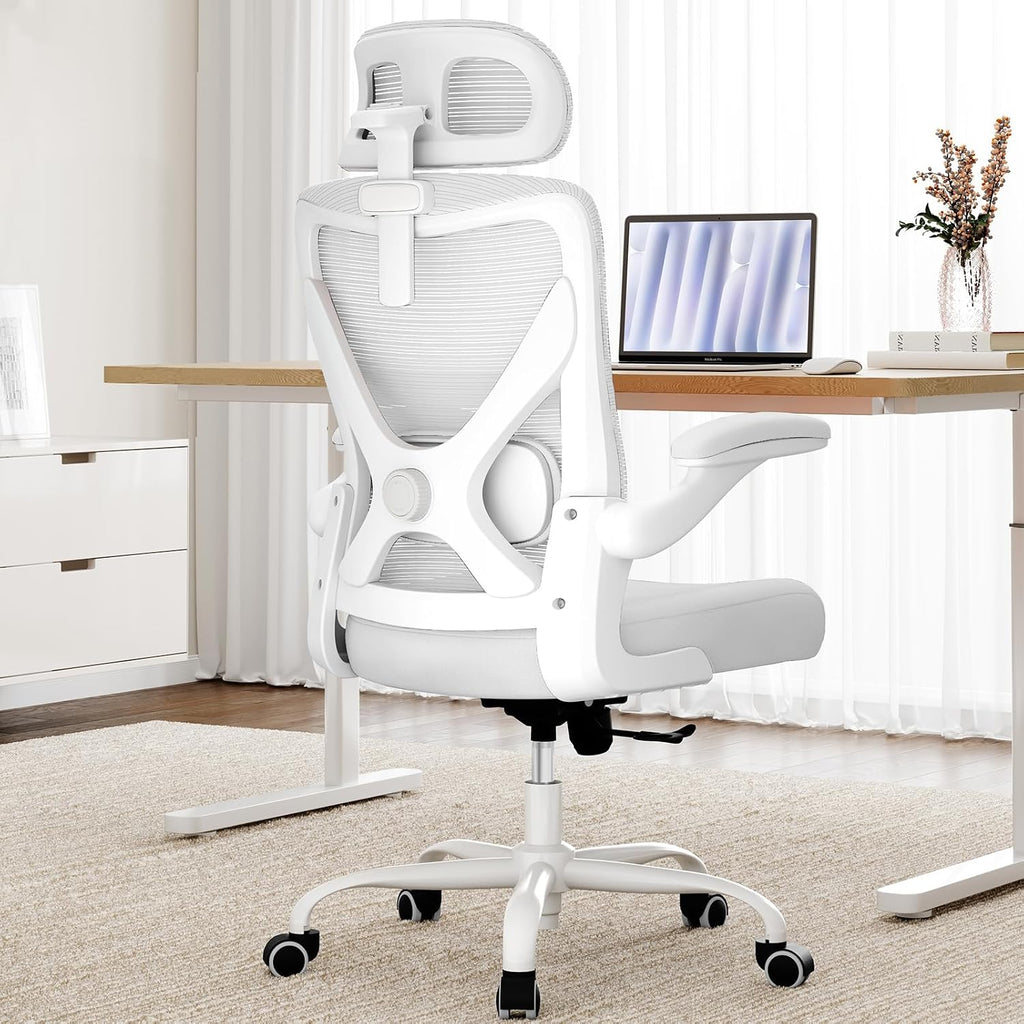 White Ergonomic Office Chair: Mesh Desk Chair Comfy with Adjustable Lumbar Support 400lbs High Back Computer Gaming Chair - Big and Tall Office Chairs with Extra Wide Seat-Adults Home Office